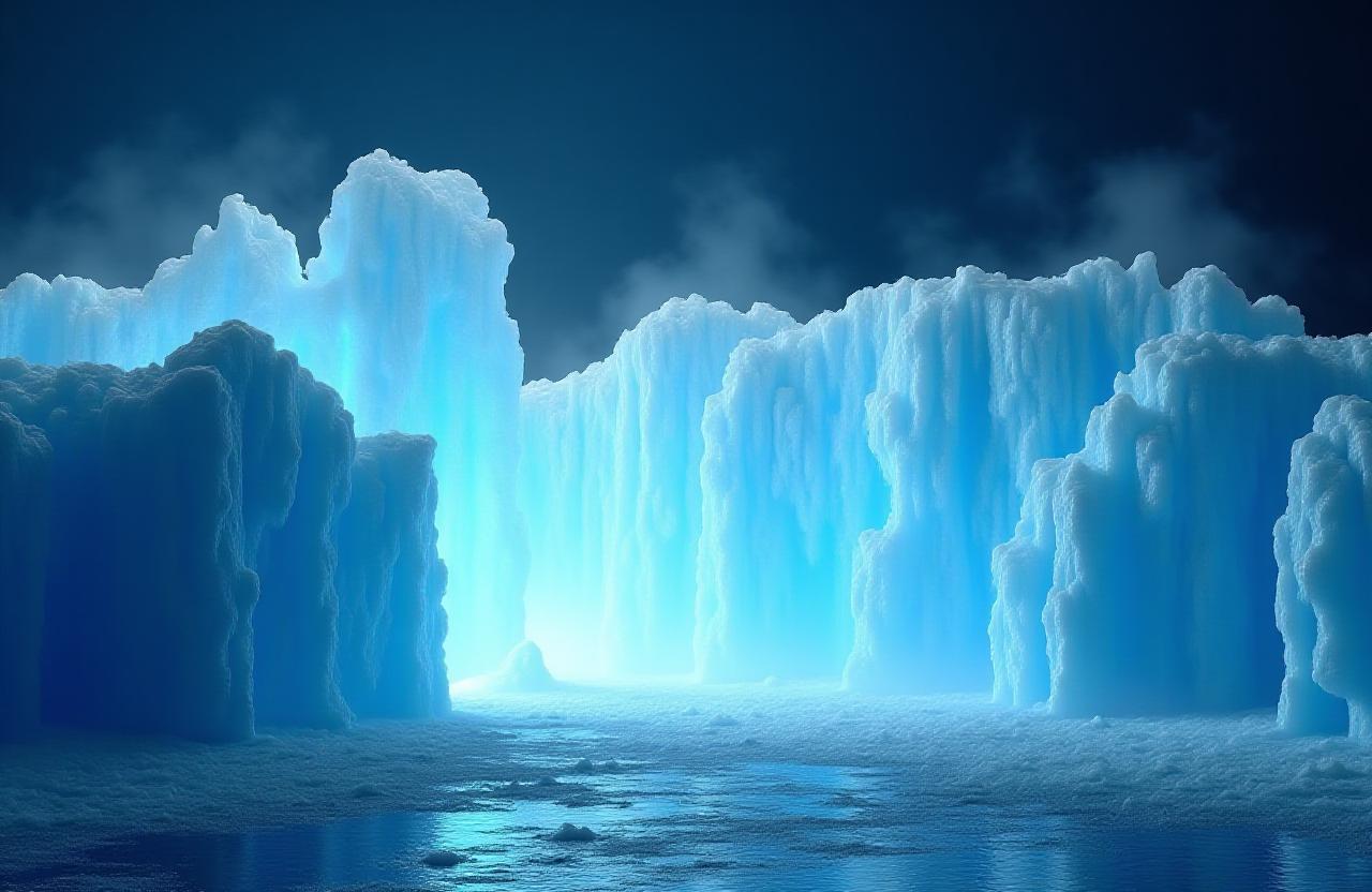 Cinematic shot of our glacier backdrop under blue studio lighting