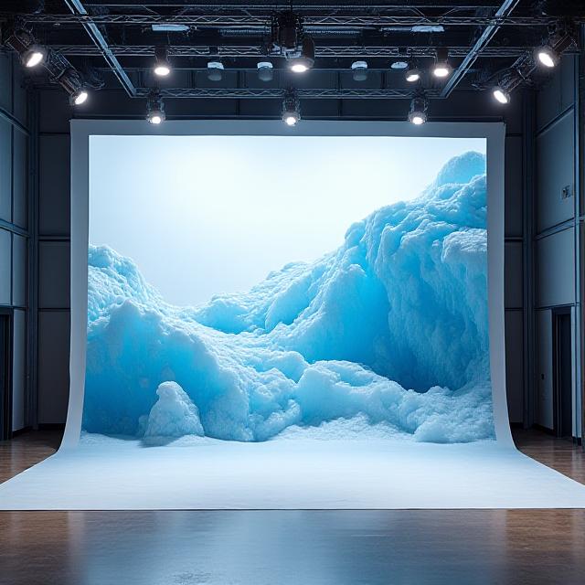 Creative lighting in a glacier-themed studio